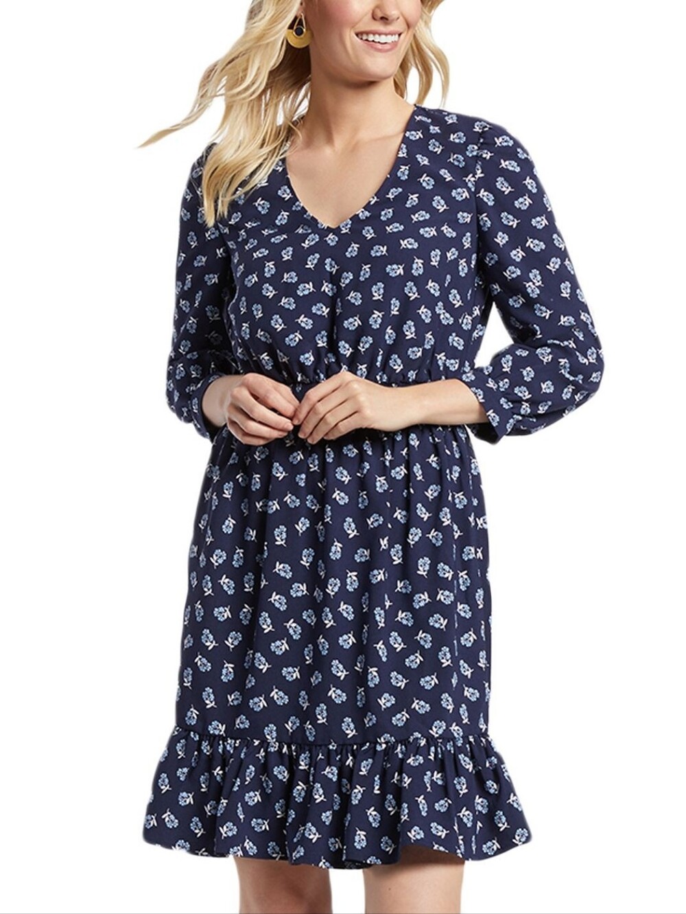 Draper James Boho Floral Print Peasant Dress in Nassau Navy Multi size Large